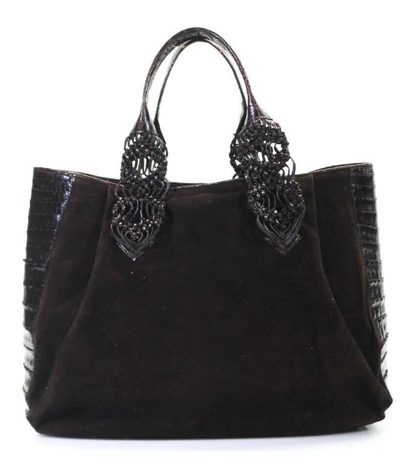 Nancy Gonzalez Tote Handbag Crocodile Leather Suede Bag (1 of 9)