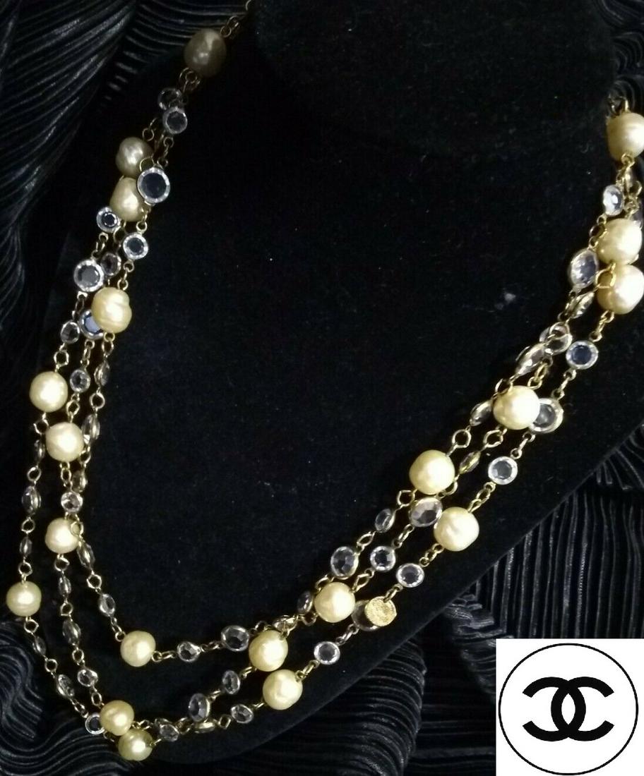 Vintage Rare CHANEL Sautoir Pearl & Crystal Necklace (1 of 7)