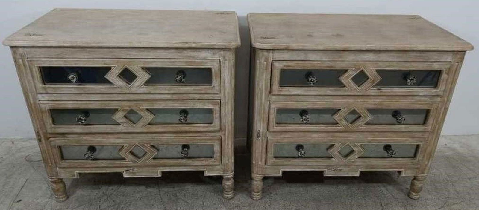 Pair of 3-drawer nightstands with mirrored accents (1 of 5)