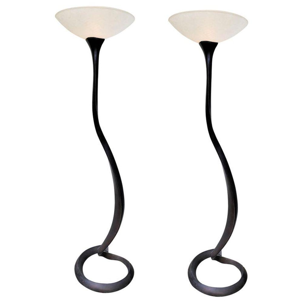 Modern Pair of Ornate Walnut Floor Lamps with Textured (1 of 4)