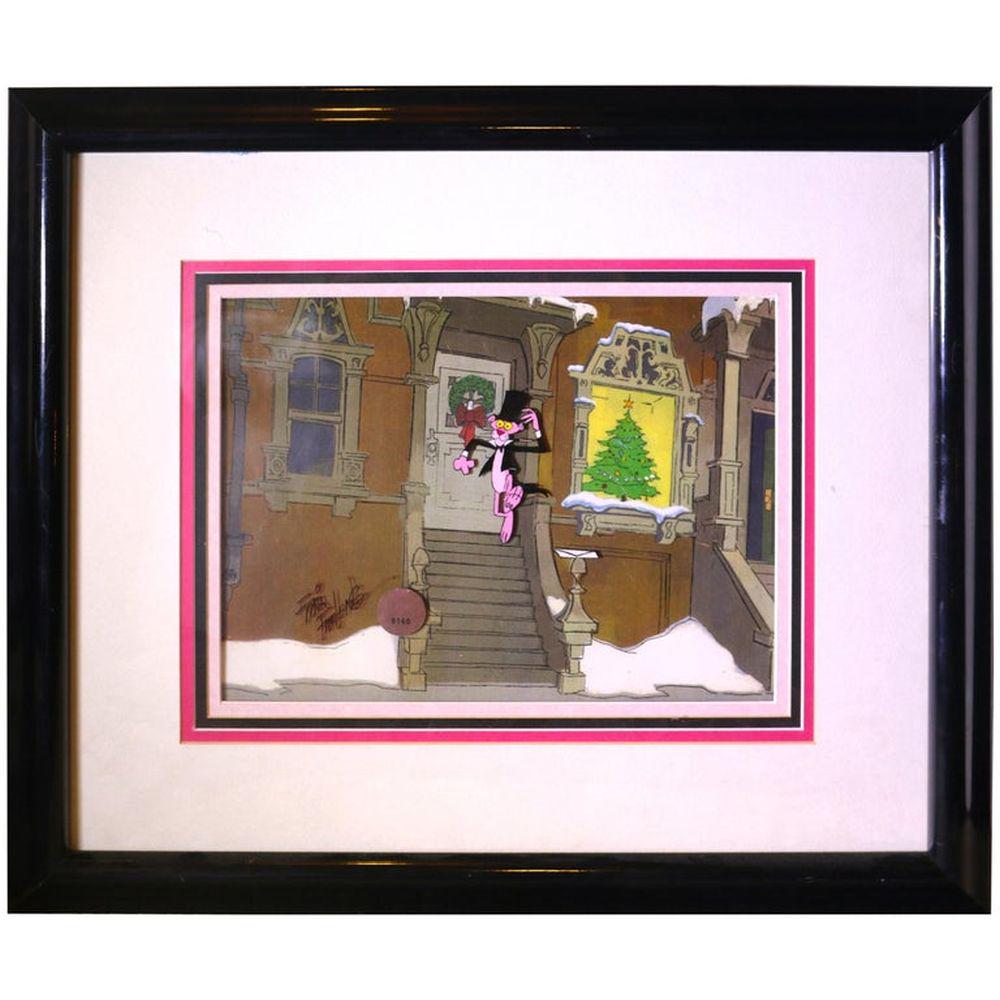 Pink Panther Christmas Single Cell Drawing: Single cell drawing of Jolly Pink Panther during Winter Time(Christmas) This item is signed and stamped.