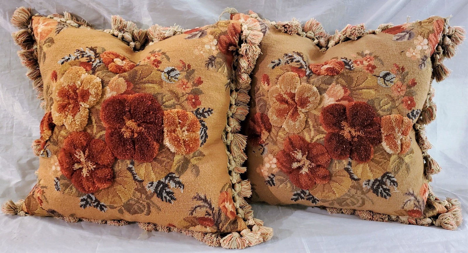 Pair of Hand Made French Crotche Pillows: Pair of Hand Made French Crotche Pillows
