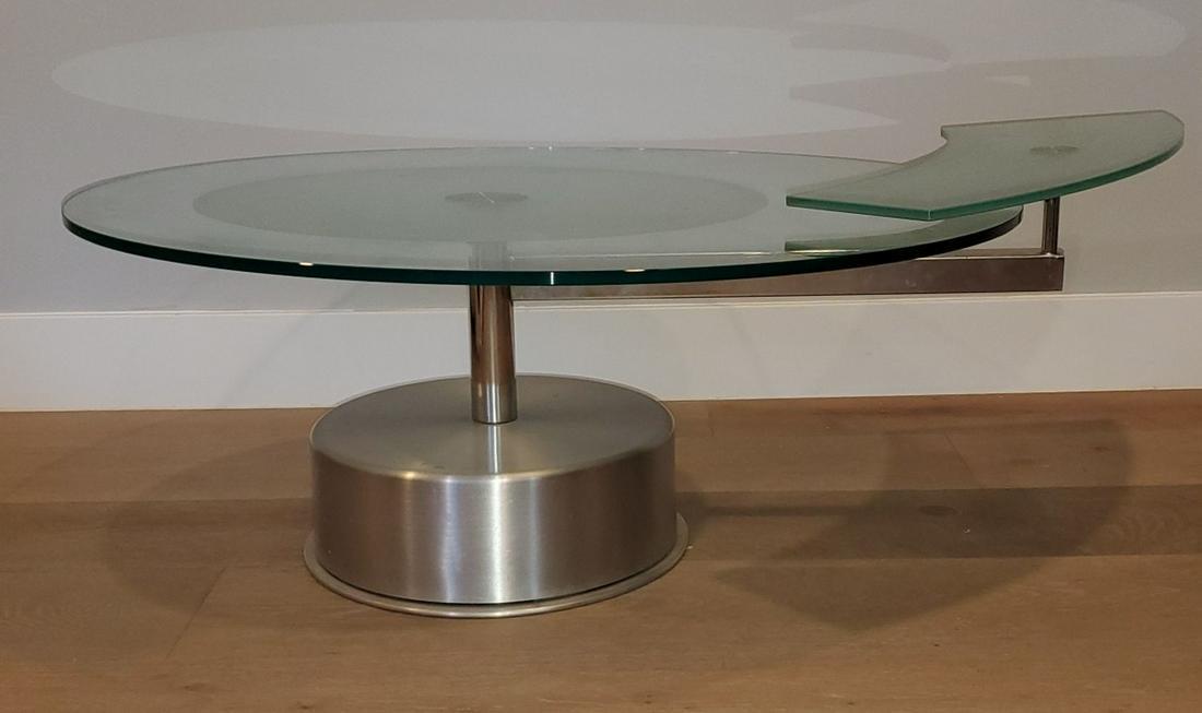 Chrome and Glass coffee Table with Revolving Side  tray (1 of 5)