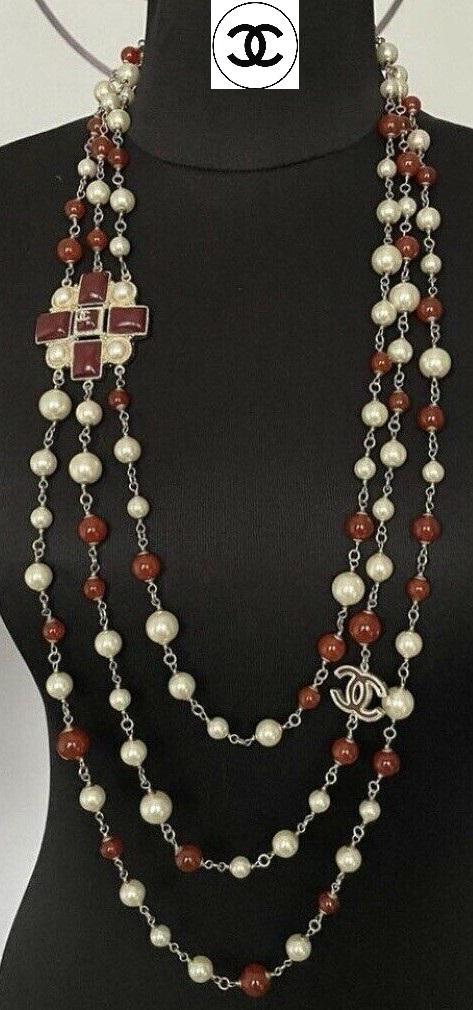 Auth Chanel Row Pearl & Gripox Necklace: Auth Chanel3 Row Pearl & Gripox Necklace