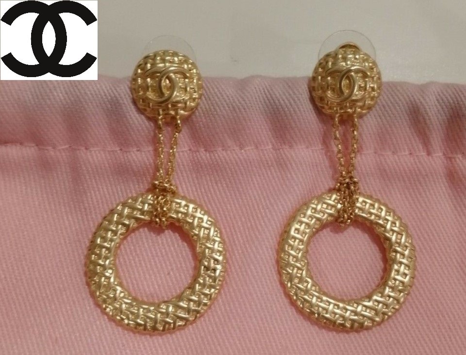 Auth Chenel Hoop Drop Down Earrings: Auth Chenel Hoop Drop Down Earrings