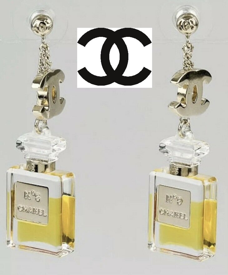Auth Chanel Perfume Drop Down Earrings (1 of 8)