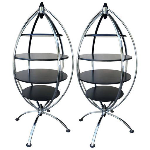 80s Italian Chrome and Wood Revolving Shelving Unit Sep 19, 2021