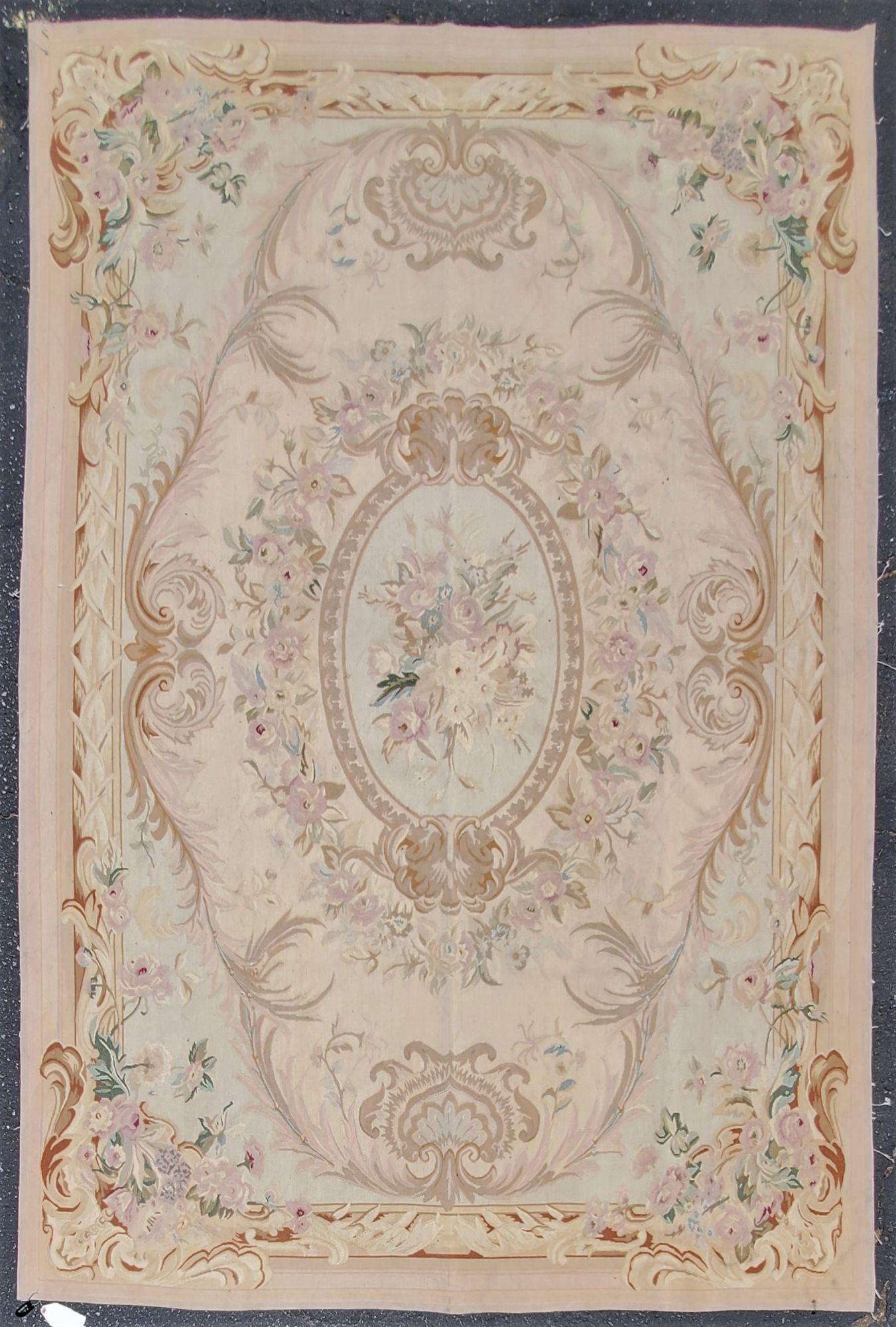 Hand Made Linen Aubusson Rug 9ft1in x 6ft (1 of 9)