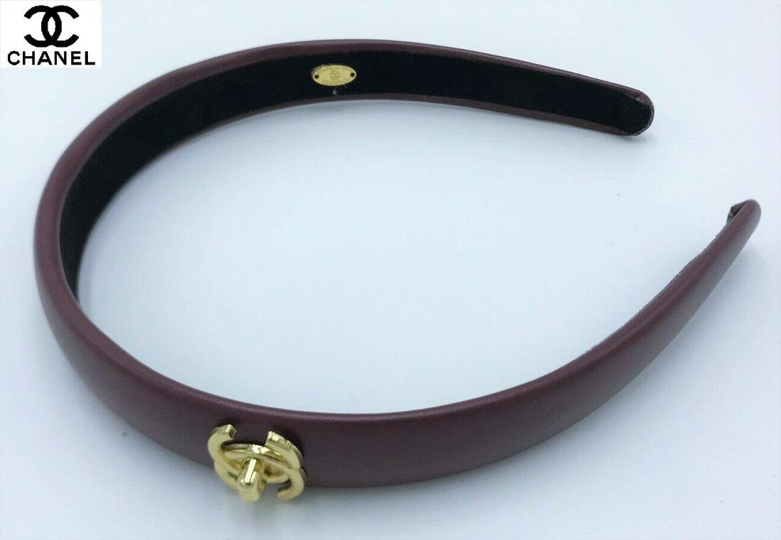 VIP Chanel Leather Burgandy Hairband (1 of 6)