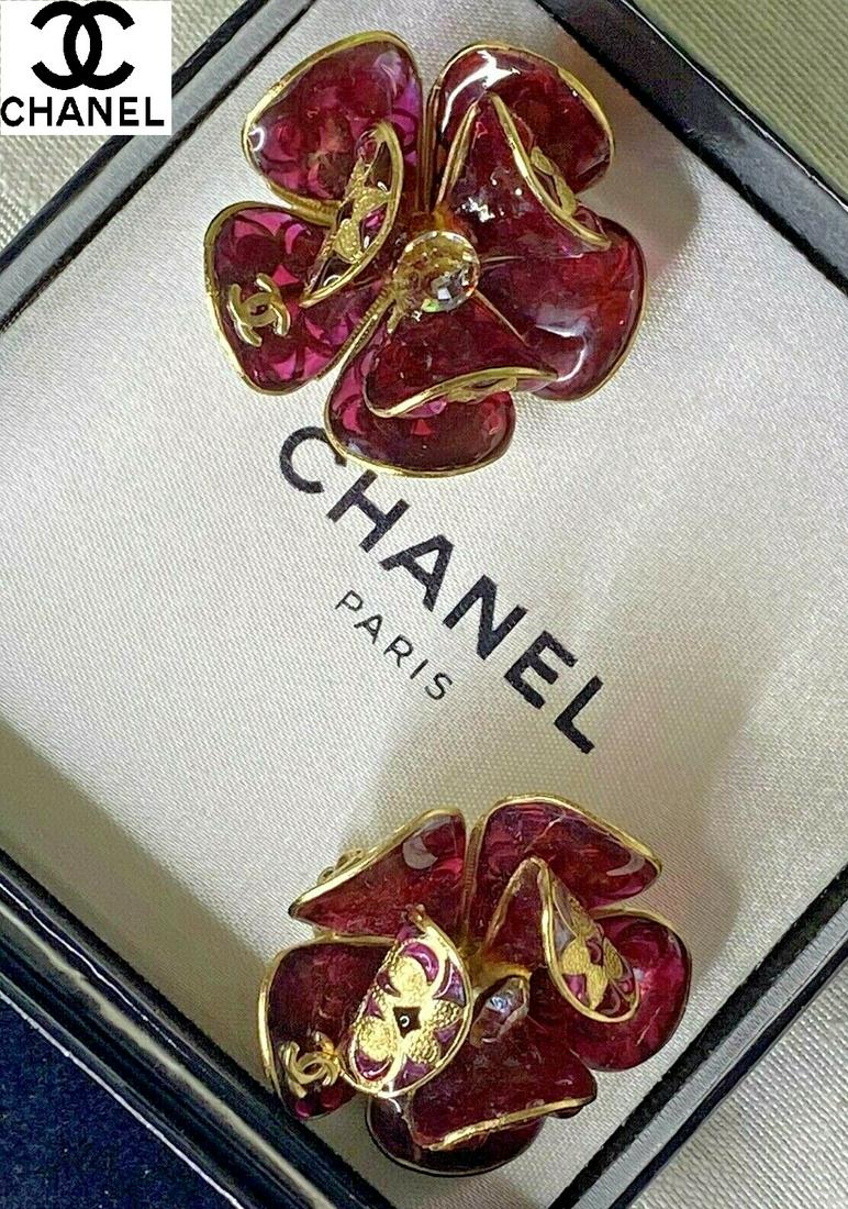Chanel Earrings Red Camellia Gripoix (1 of 9)