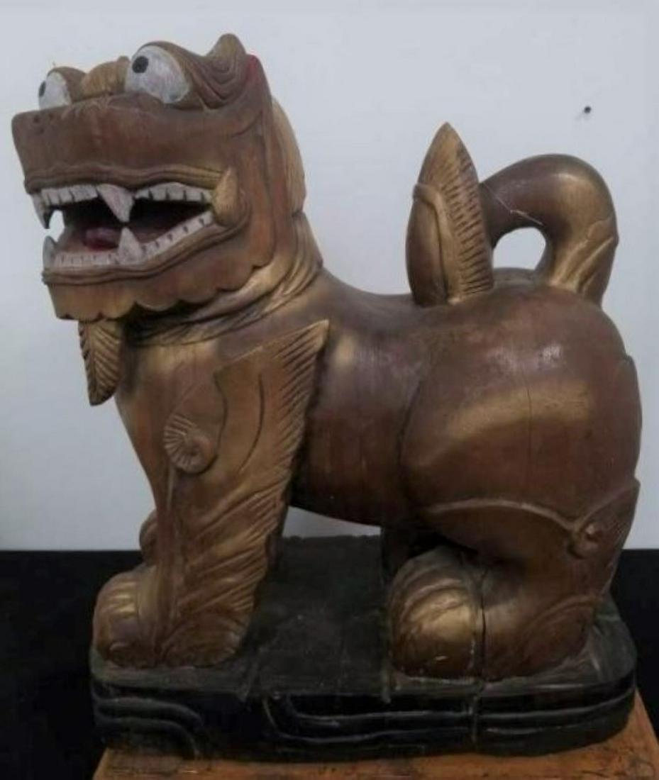 Vintage Asian Carved Wood Foo Dog (1 of 4)