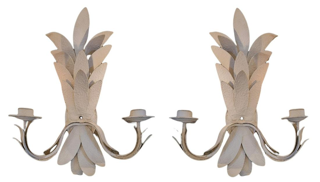 Pair of Dorothy Draper Two Light Sconces: Pair of Dorothy Draper Two Light Sconces