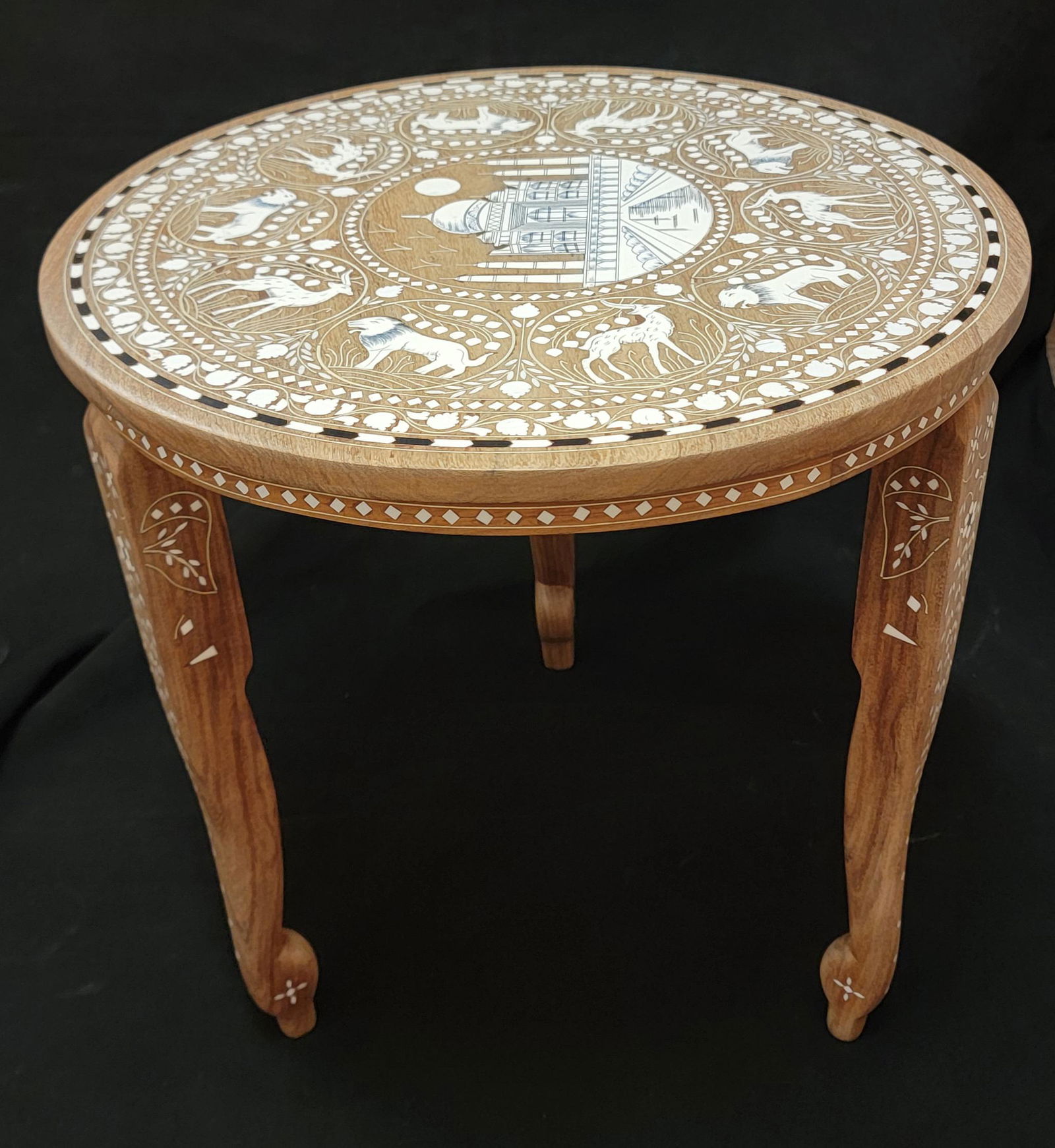 Heavily inlaid carved wood Side Table (1 of 6)