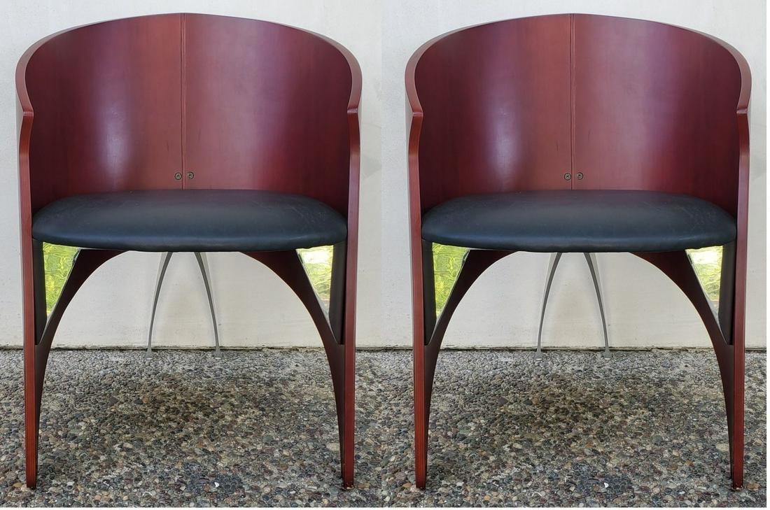 Italian Black Leather Seat Arm Chairs w/Chrome Accents (1 of 4)