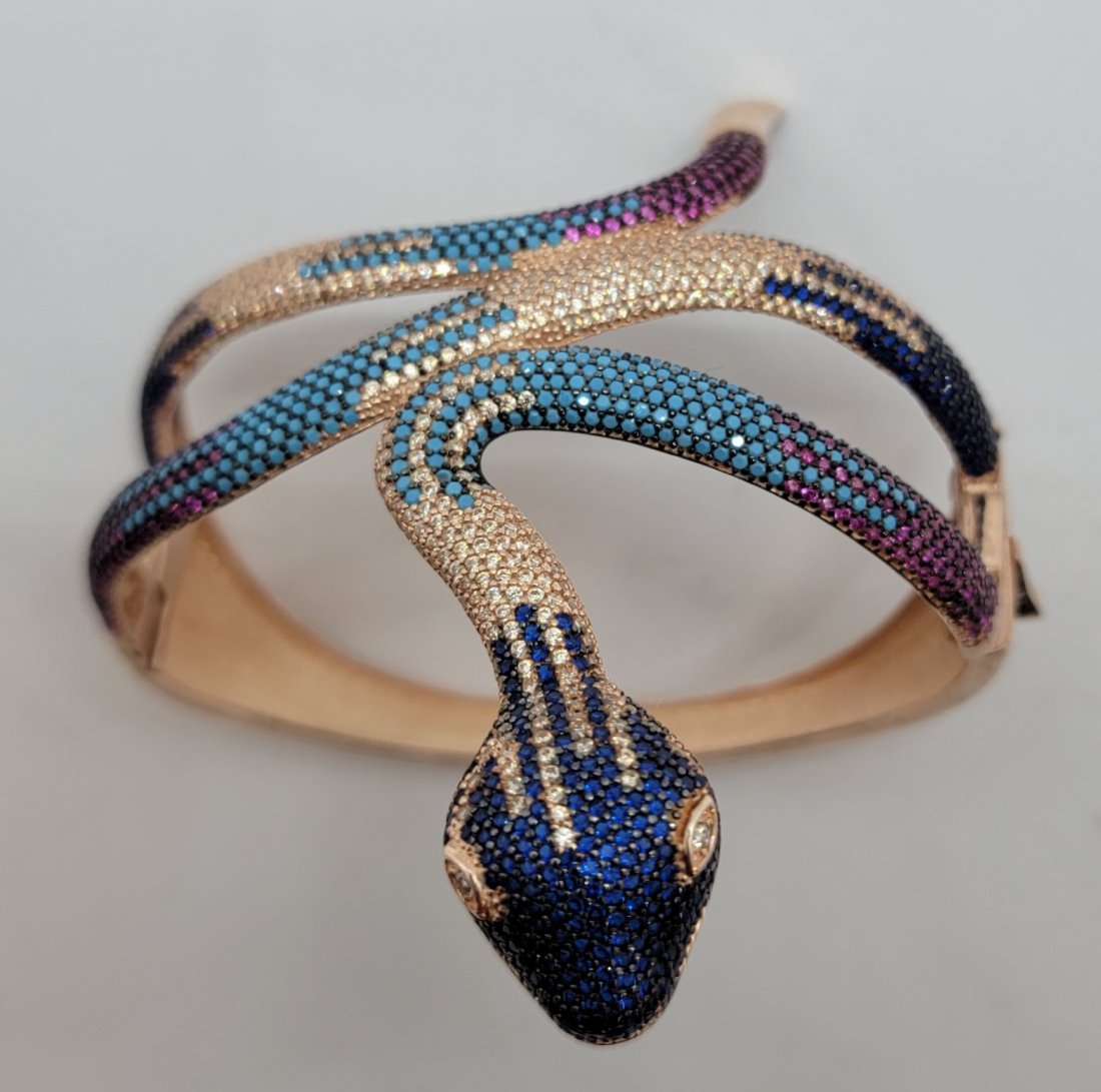 Italian Snake Bracelet Sterling W/Swarovski Crystals (1 of 9)