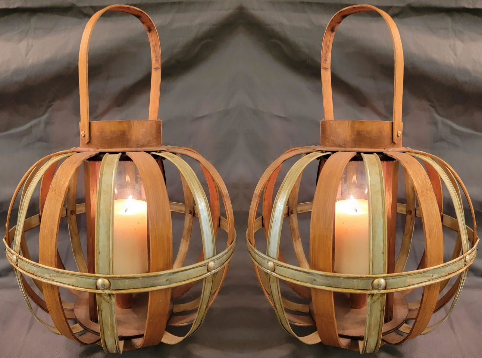 Contemporary Candle Lit Spherical Wooden Lanterns: Contemporary Candle Lit Spherical Wooden Lanterns