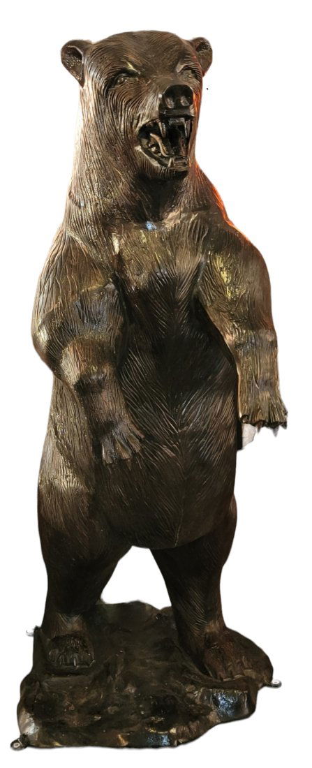 Life Sized Standing Bear Metal Statue: Metal Life Sized Bear towering over in a standing pose. Measuring 96 x 41