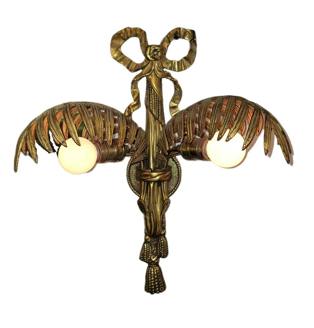 French Brass Two Light Leaf Chandelier (1 of 1)