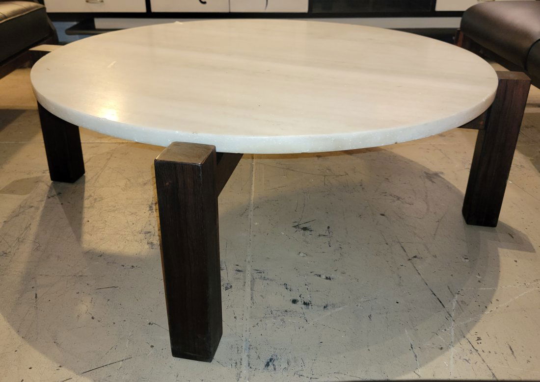 Mid Century Sergio Rodrigues Rose Wood And Marble Coffee Table (0617