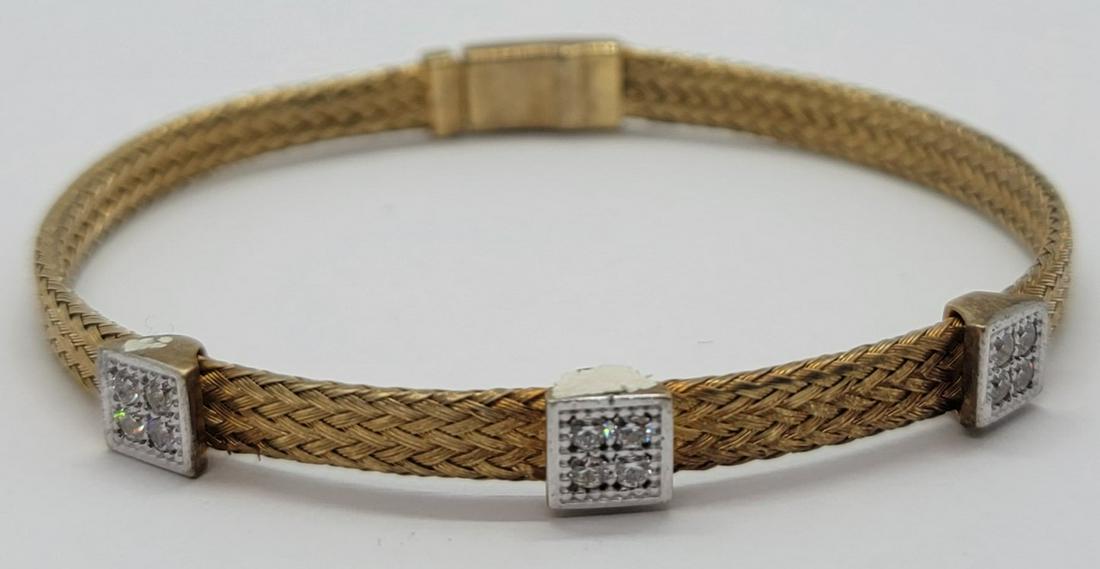 Italian 24k Plt Gold Bracelet Braided Strand Swarovski Crystals (1 of 9)