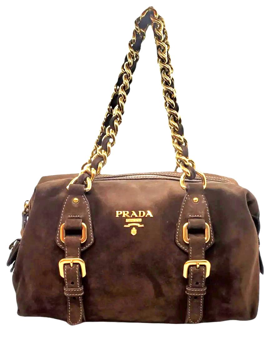 Vintage Prada Brown Leather Shoulder Bag w/Gold Trim (1 of 8)