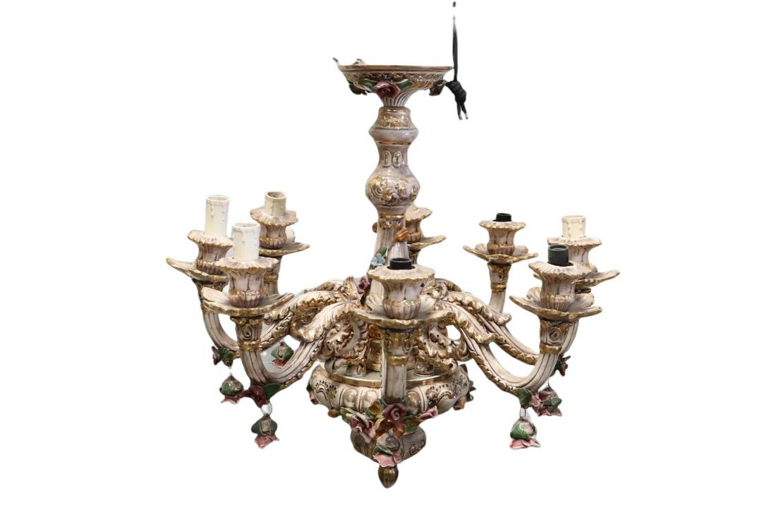 French Porcelain 8Light Chandelier: Beatiful French Porcelain 8-light chandelier Approx. 22 inches in diameter.