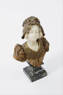 AFFORTUNATO GORI Marble and bronze BUST: AFFORTUNATO GORY Italian active 1895 to 1925. A Signed gilt bronze and white marble bust of a Lady Signed to the back of the shoulder A. Gory. Measures approx 15.5h x 13w x 9d