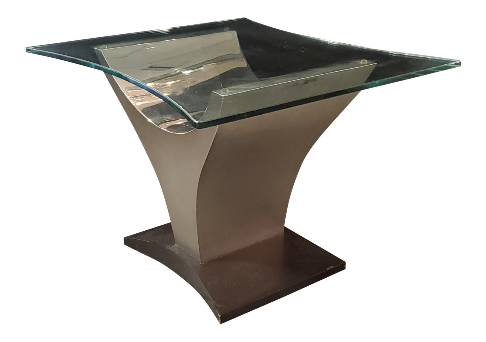 Italian 80s Chrome And Glass Side Table: Italian 80s Chrome And Glass Side Table 30 wide x 26 deep x 21 high