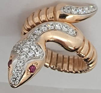 Italian 24kPlt Over Sterling Snake Ring Swarovski Crystals: Italian 24kPlt Over Sterling Snake Ring Swarovski Crystals