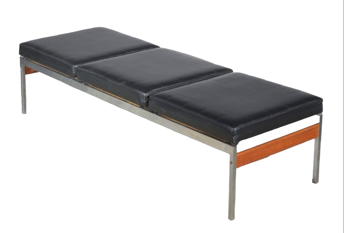 George Nelson Style Leather, Wood and Chrome Bench (1 of 6)