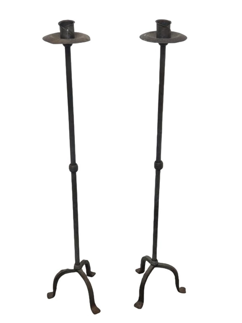 Pair of Tall Wrought Iron Candler Holders: Pair of Tall Wrought Iron Candler Holders measures approx 48h x 11 diameter