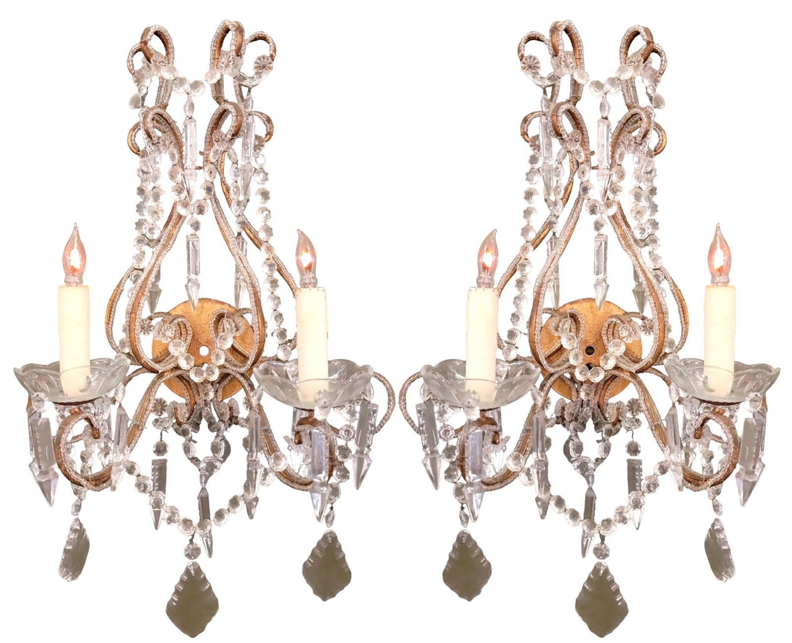 Pair of Italian Beaded Crystal and Brass Sconces (1 of 7)