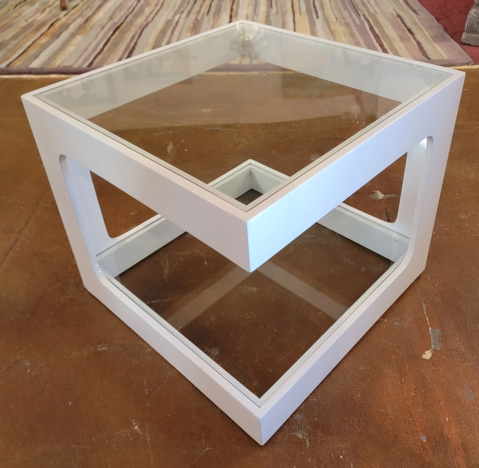 Contemporary Modern Glass and Wood 2 Tier Side Table (1 of 8)