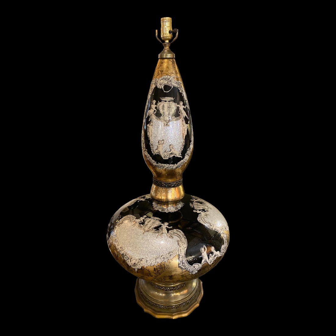 1940's French Fornasetti Style Eglomisé Glass Epoca Extra Large Table Lamp (1 of 8)