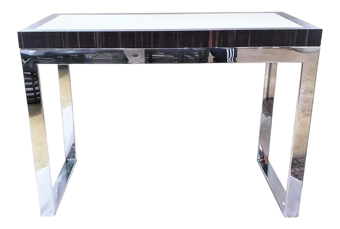 Contemporary Modern Zebra Wood and Chrome Side Console: Contemporary Modern Zebra Wood and Chrome Side Console Guitar measuers approx -36 x 18 x 26