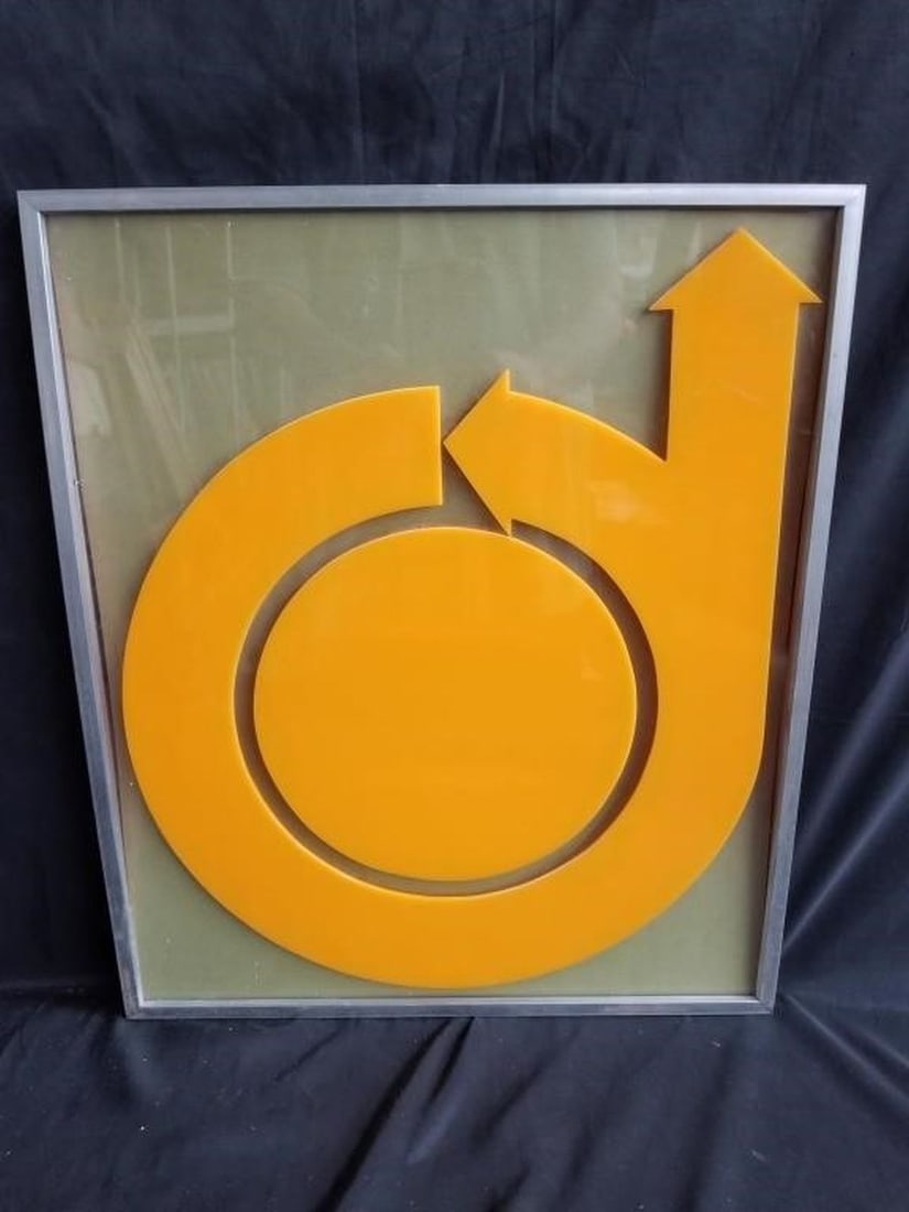 Lucite Pop Art in Frame: Lucite Pop Art in Frame with wonderful yellow color, Measures 20 x 17