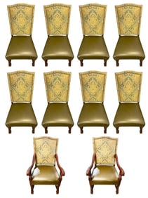 Set of 10 A. Rudin Louis XIV Leather and Fabric Dining Table Chairs