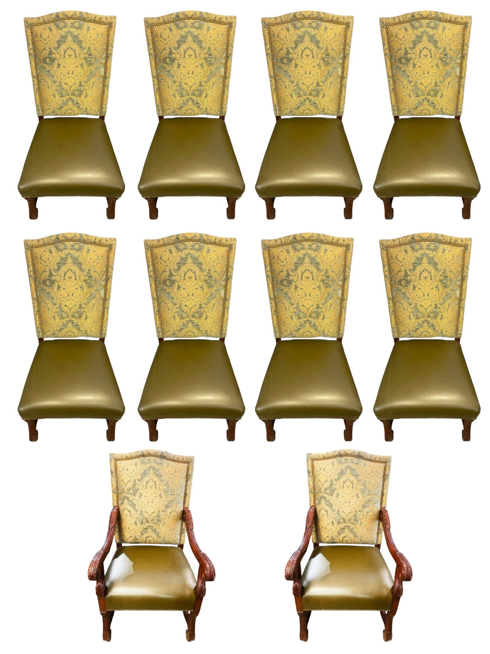 Set of 10 A. Rudin Louis XIV Leather and Fabric Dining Table Chairs (1 of 7)