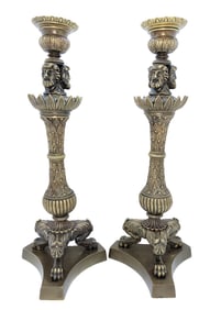 Pair of Italian 19thc Bronze Candle Sticks