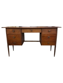 Mid-Century Modern Walnut Desk With Mosaic Handles