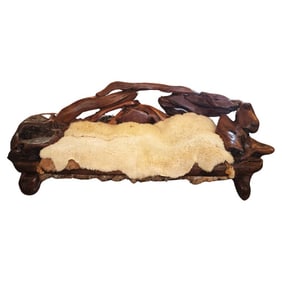 Vintage Free Form Slab Redwood Sofa Sheep Skin