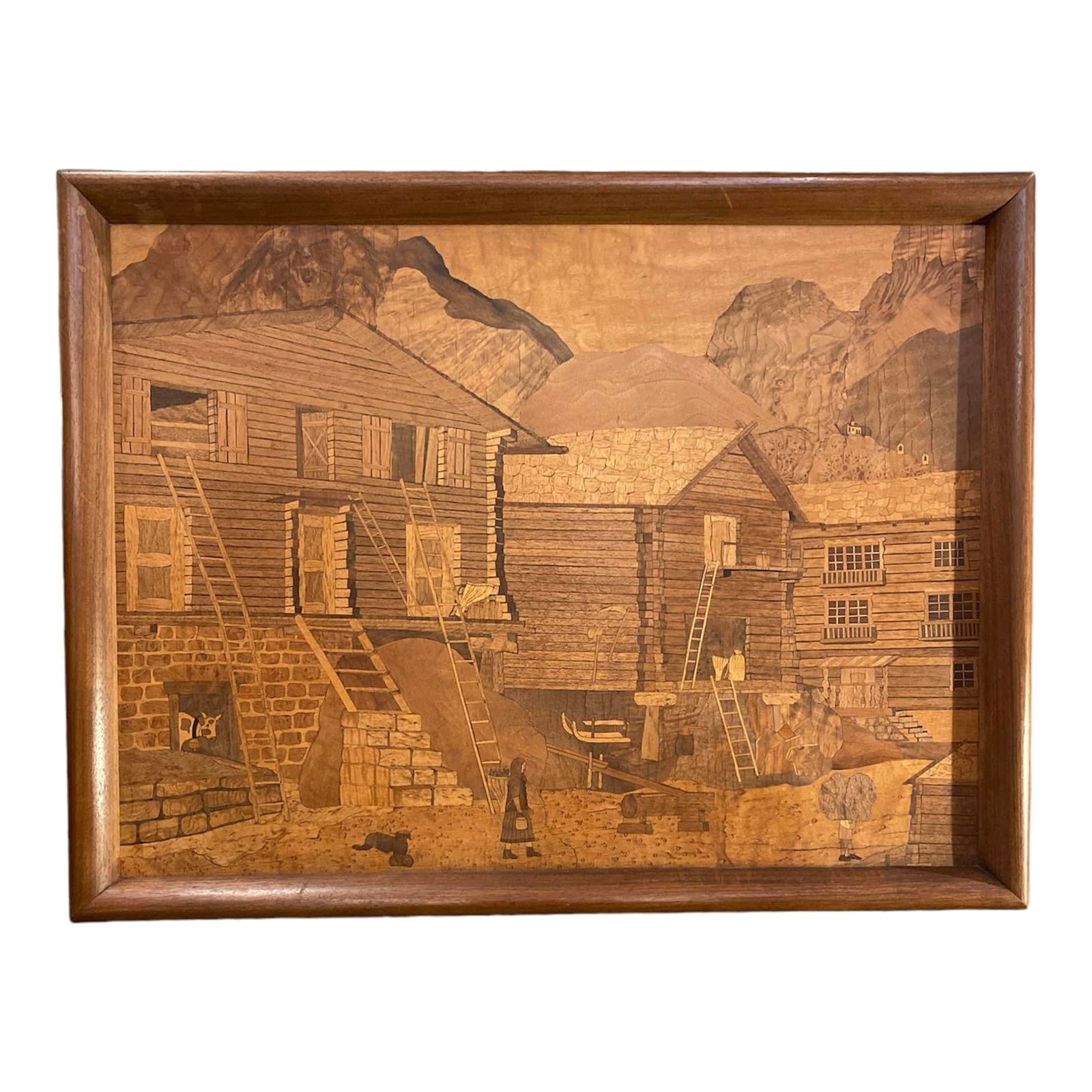 1970s Inlaid Farm Scene Framed Wall Art (1 of 7)