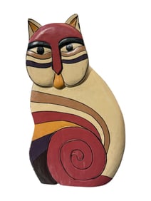 Vintage Laurel Burch Hand Painted Wooden Cat