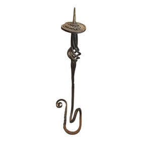Mid Century Brutalist Wrought Iron Spiral Floor Candle Stick Stand