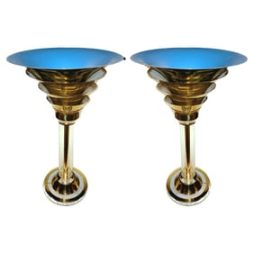 Brass and Lucite Karl Springer Art Deco Table Lamps 28.5 High