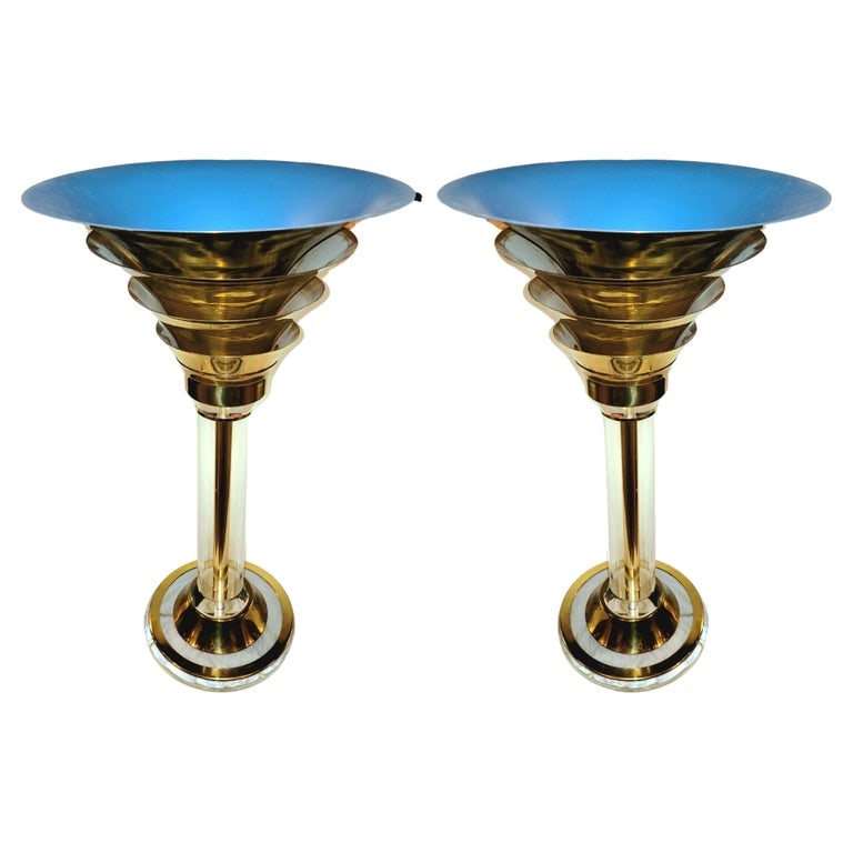 Brass and Lucite Karl Springer Art Deco Table Lamps 28.5 High (1 of 7)
