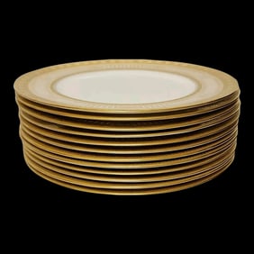 12 Tiffany & Co Cauldon China Gold Plated White Porcelain 10 3/4" Dinner Plates