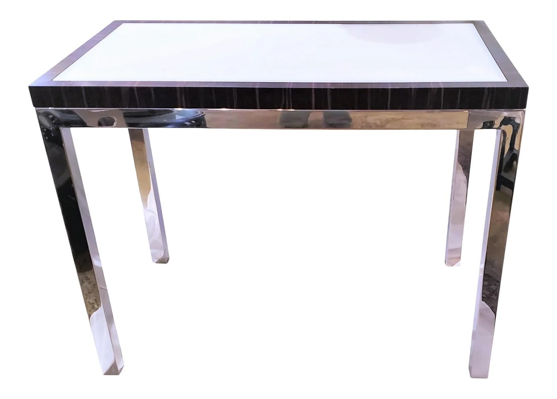 Contemporary Modern Zebra Wood and Chrome Sofa Console (1 of 3)