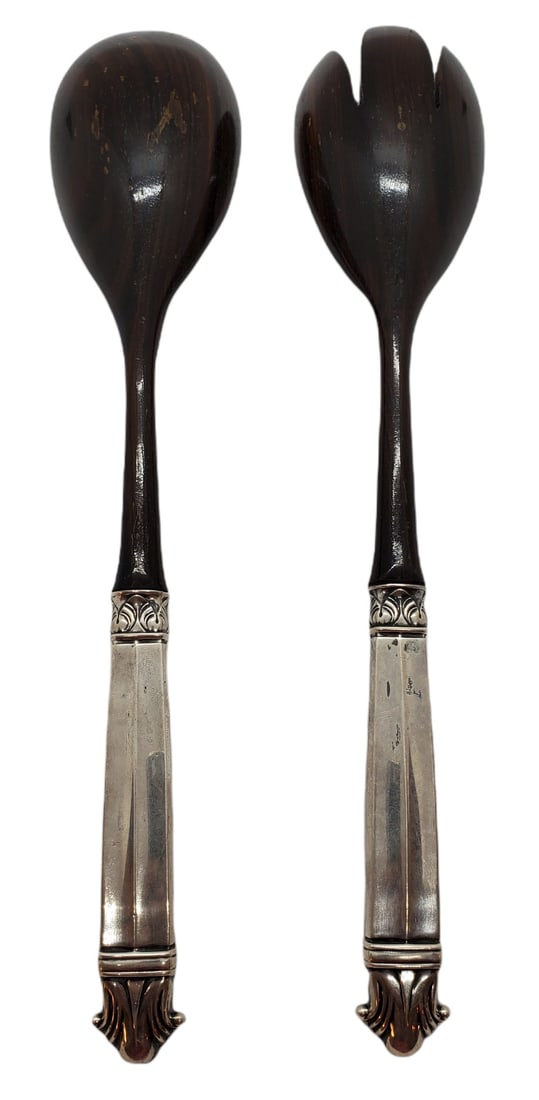 Pair of Sterling Salad Serving Utensils: Pair of Sterling Salad Serving Utensils European