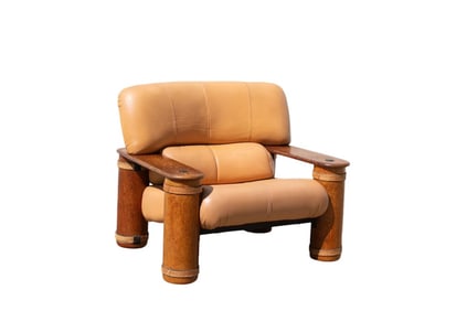 1990s Vintage Leather and Palmwood Occasional Chair by Pacific Green